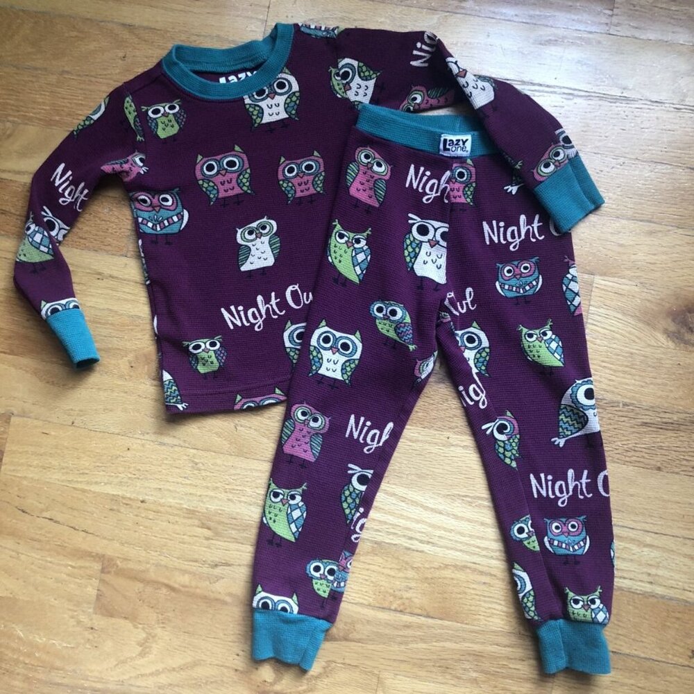 Lazy One 2T Owl Waffle Thermal 2 Piece Pajamas